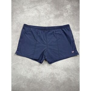Vintage Speedo Swim Trunks Shorts Mens Large Navy Blue Cotton Mesh Liner Pockets
